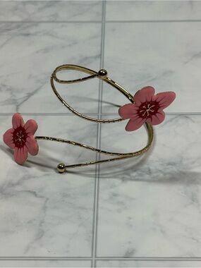 Bohemian Gold Tone Red and Pink Enamel Floral Upper Arm Cuff Bracelet New